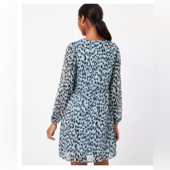 LOFT Blue Leopard Dress with Long sleeves NEW Size Small - Picture 2 of 11